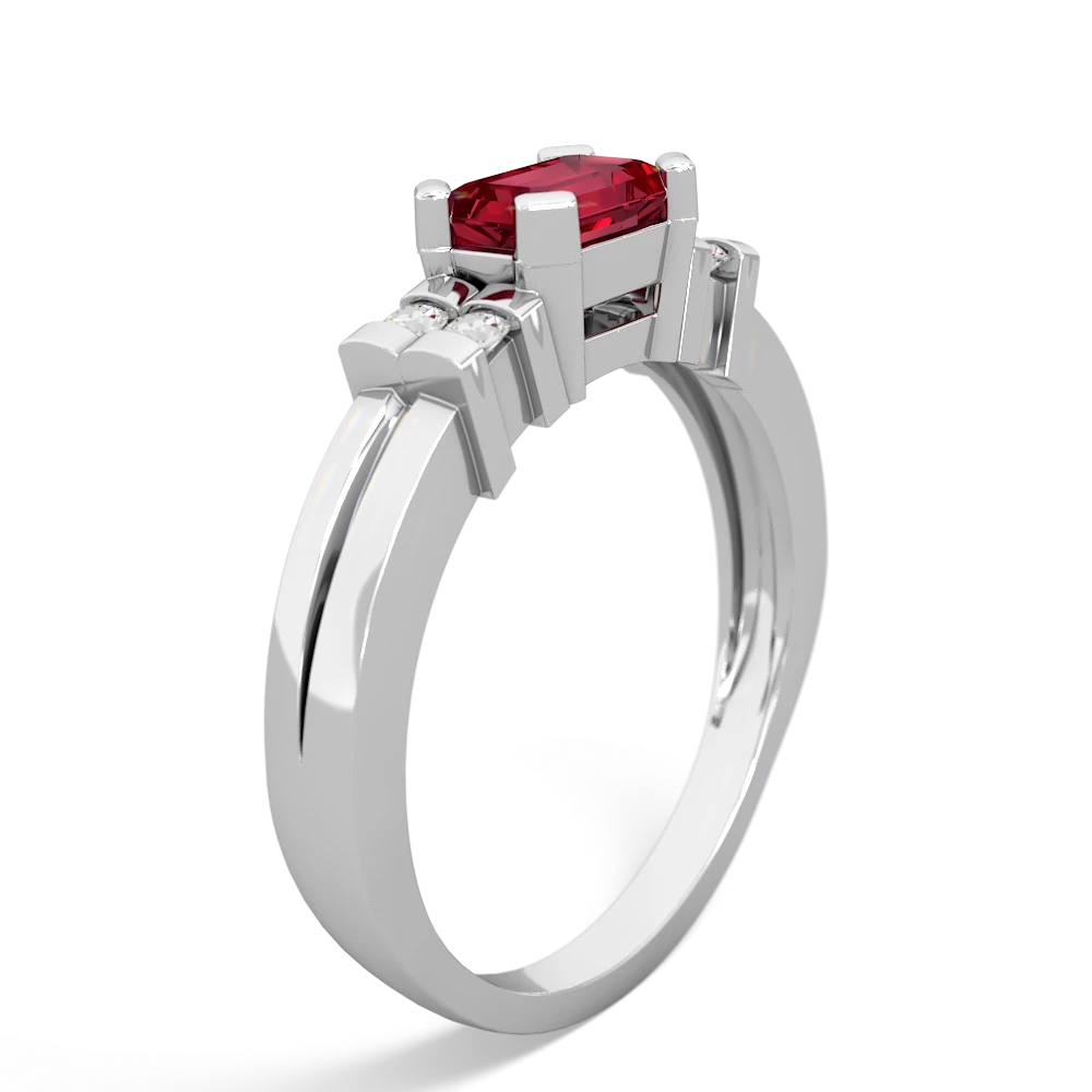 Lab Ruby Art Deco East-West 14K White Gold ring R2590