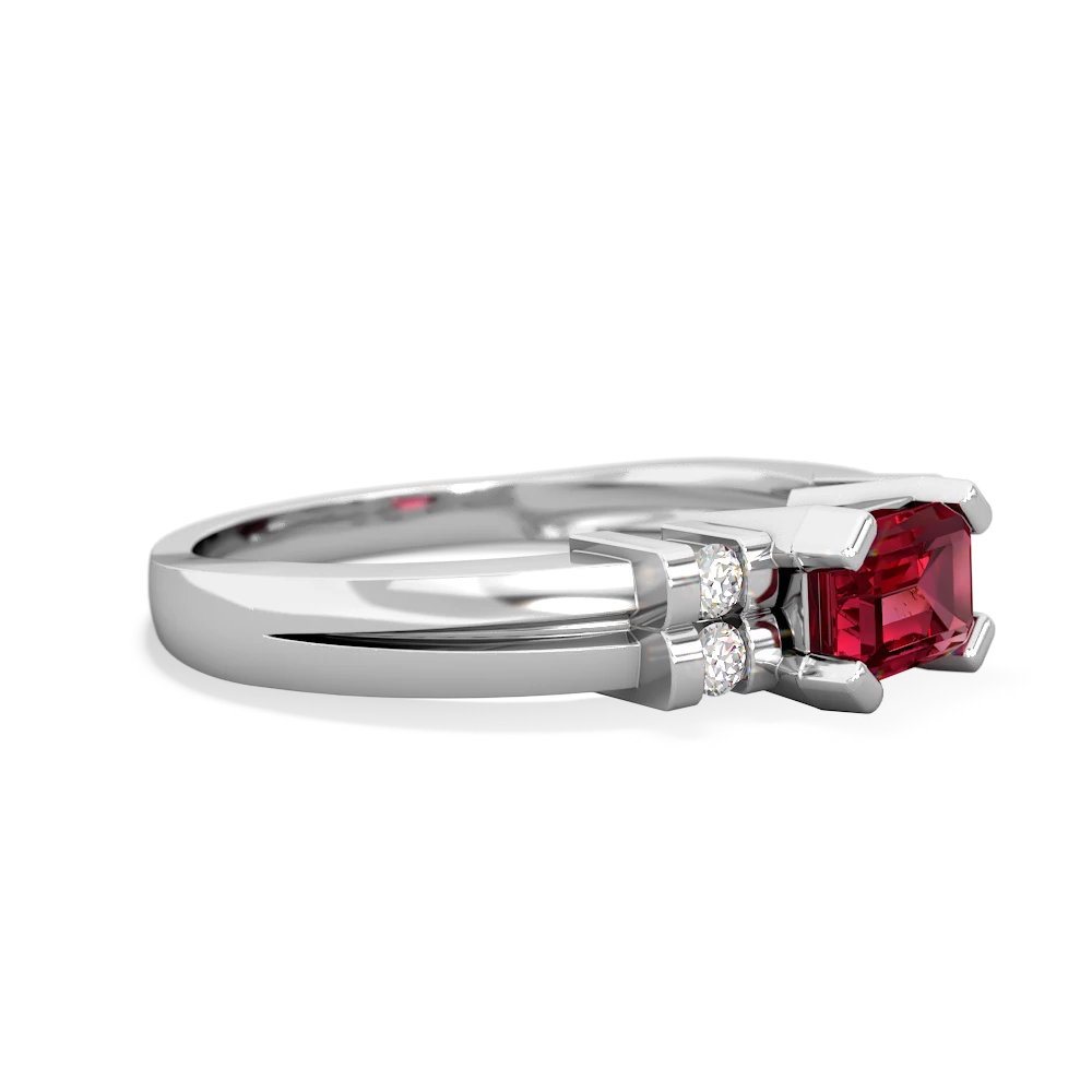 Lab Ruby Art Deco East-West 14K White Gold ring R2590