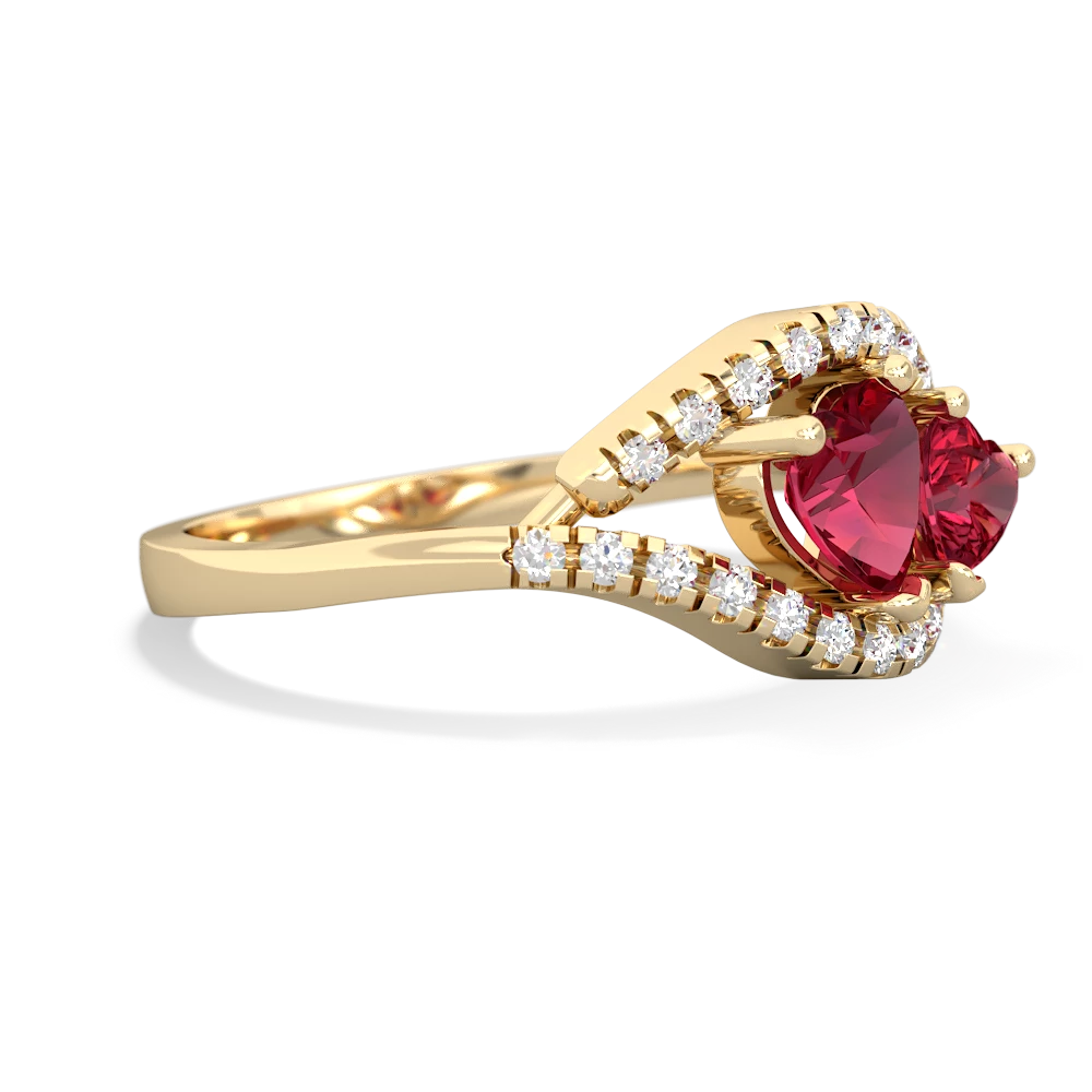 Lab Ruby Mother And Child 14K Yellow Gold ring R3010