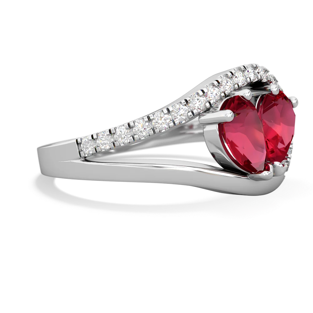 Lab Ruby Nestled Heart Keepsake 14K White Gold ring R5650