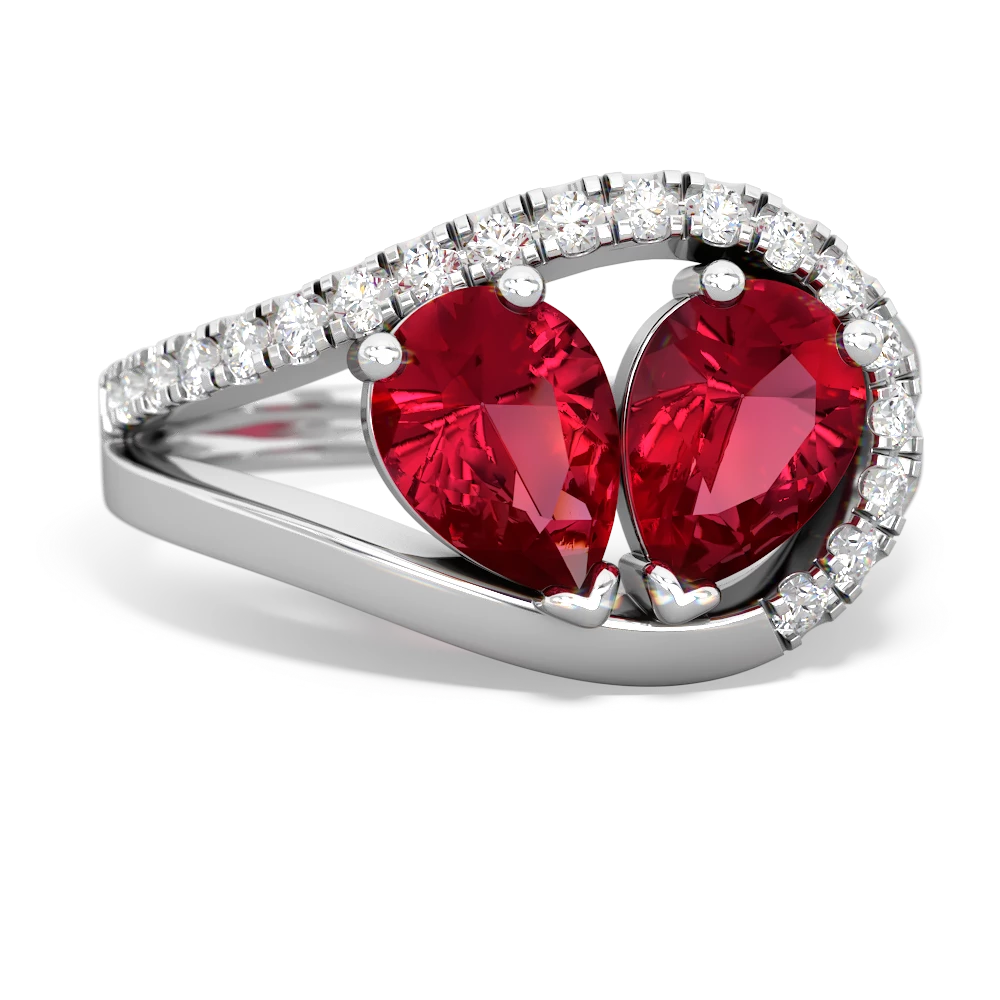 Lab Ruby Nestled Heart Keepsake 14K White Gold ring R5650