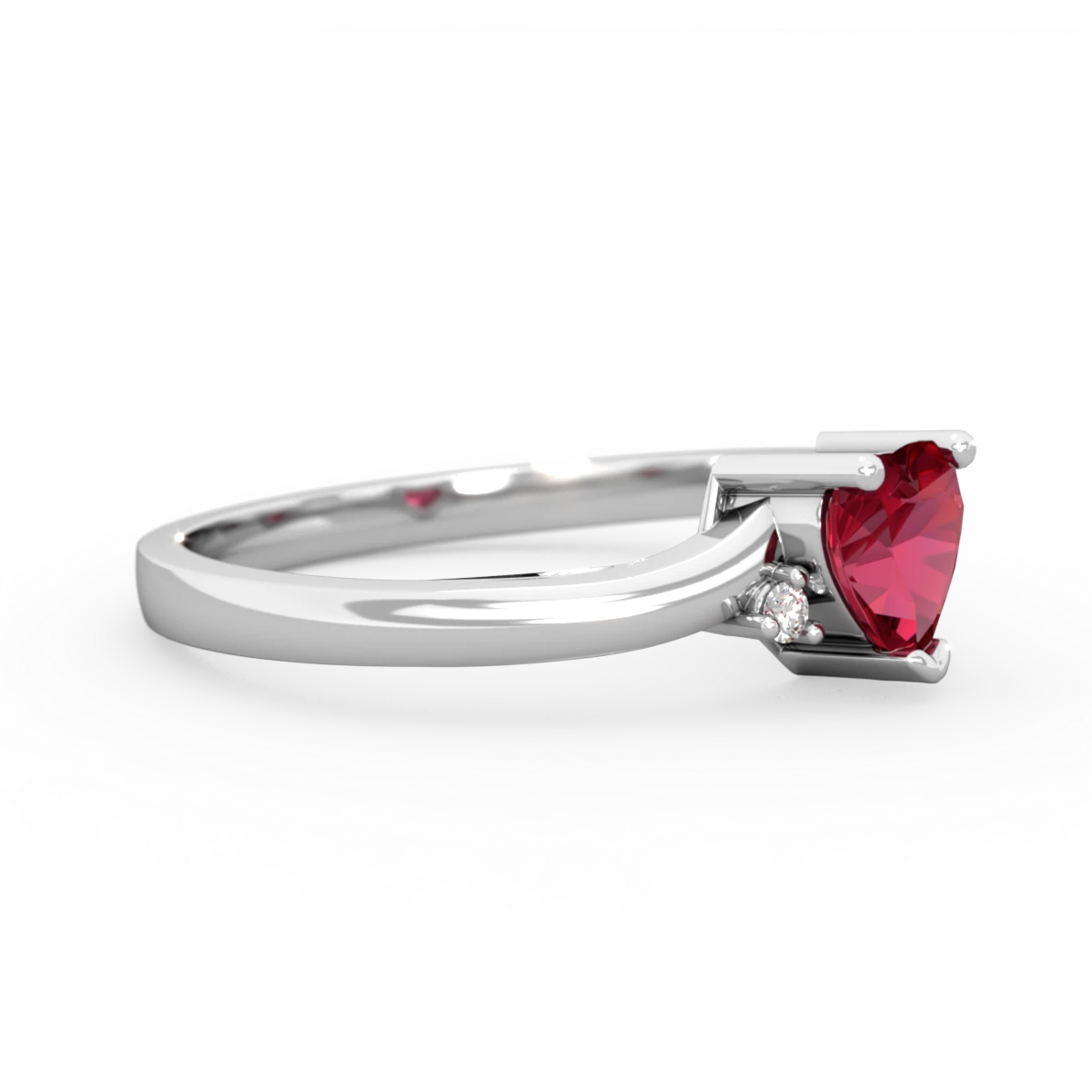 Lab Ruby Delicate Heart 14K White Gold ring R0203