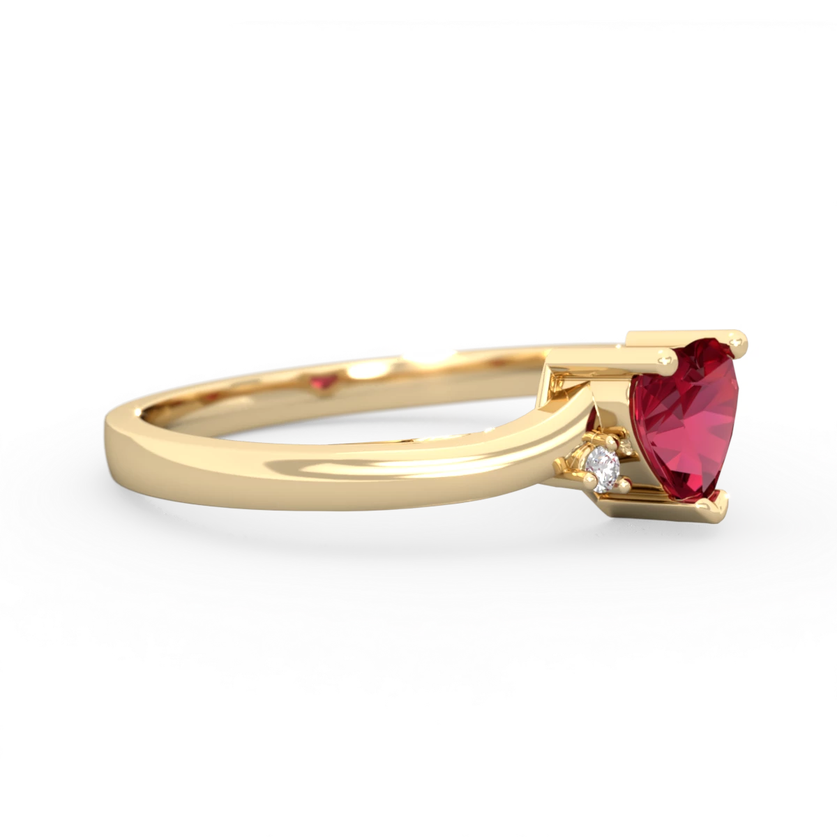 Lab Ruby Delicate Heart 14K Yellow Gold ring R0203