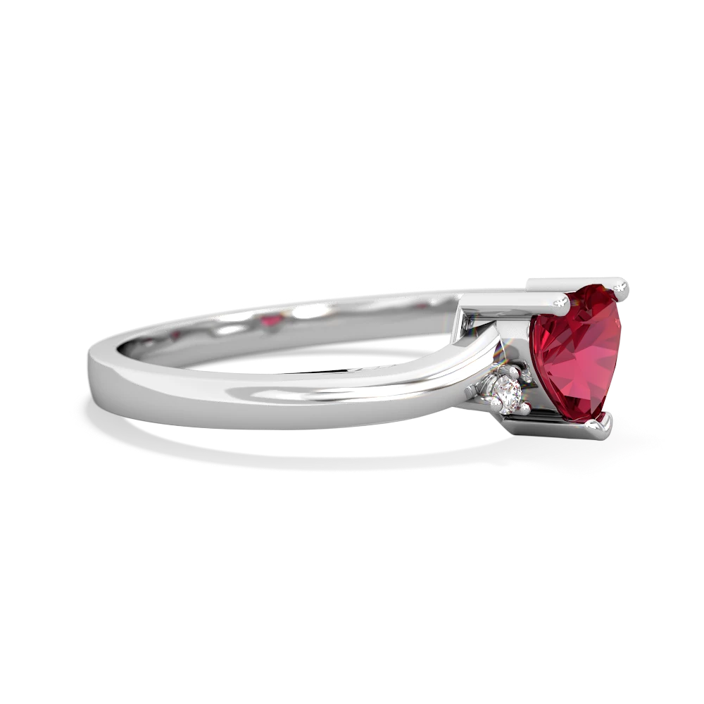 Lab Ruby Delicate Heart 14K White Gold ring R0203