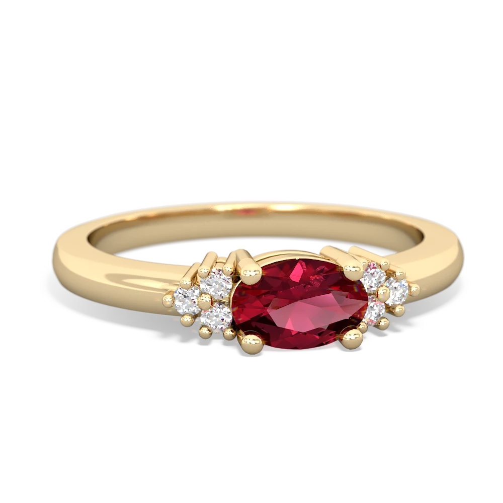 Lab Ruby Simply Elegant East-West 14K Yellow Gold ring R2480