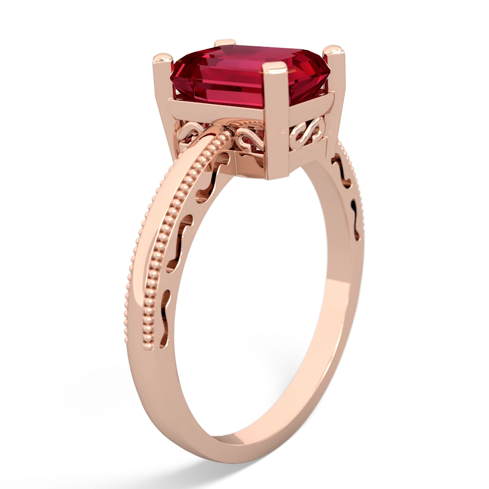 Lab Ruby Milgrain Scroll 14K Rose Gold ring R2338