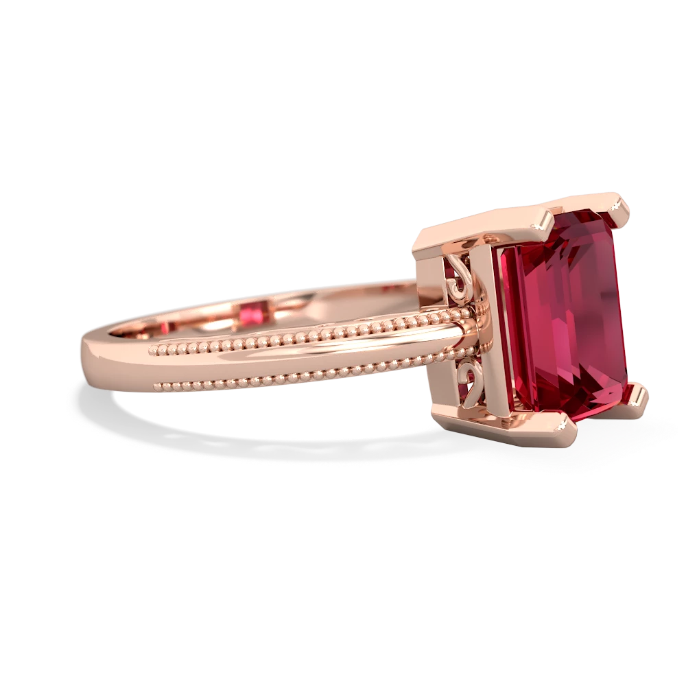 Lab Ruby Milgrain Scroll 14K Rose Gold ring R2338