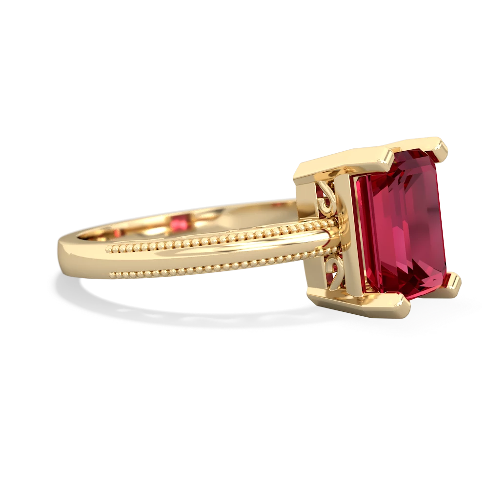 Lab Ruby Milgrain Scroll 14K Yellow Gold ring R2338