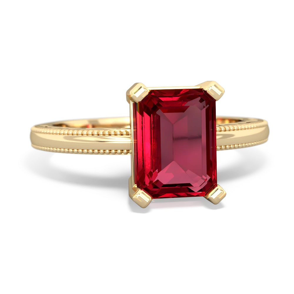 Lab Ruby Milgrain Scroll 14K Yellow Gold ring R2338