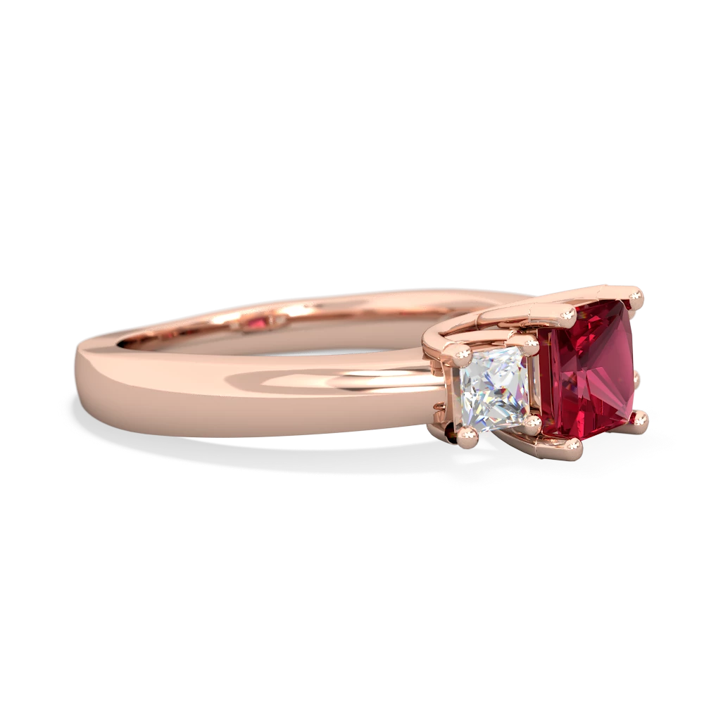 Lab Ruby Three Stone Trellis 14K Rose Gold ring R4015