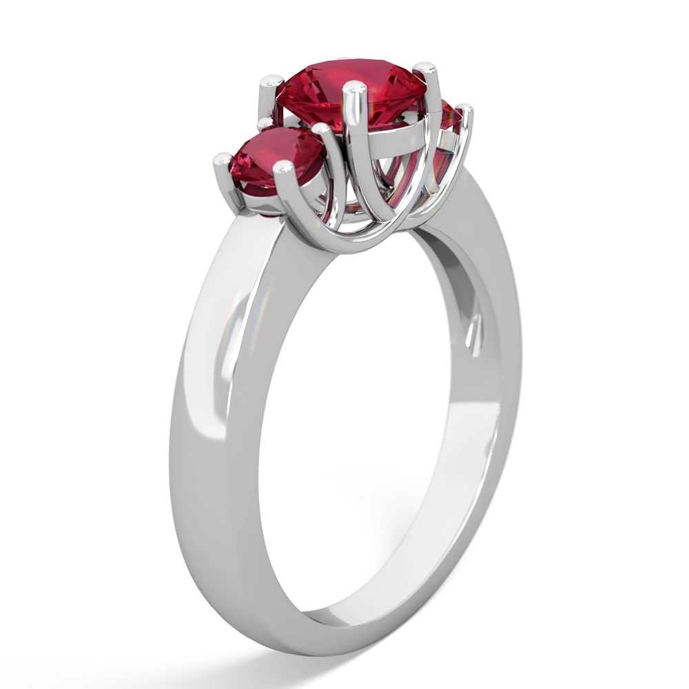 Lab Ruby Three Stone Trellis 14K White Gold ring R4018