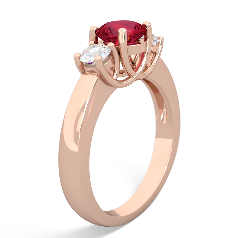 Lab Ruby Diamond Three Stone Round Trellis 14K Rose Gold ring R4018