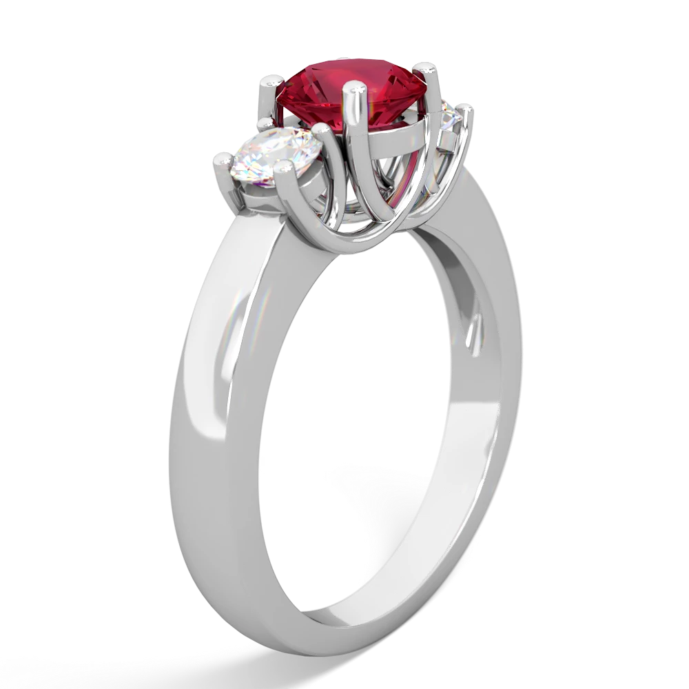 Lab Ruby Diamond Three Stone Round Trellis 14K White Gold ring R4018