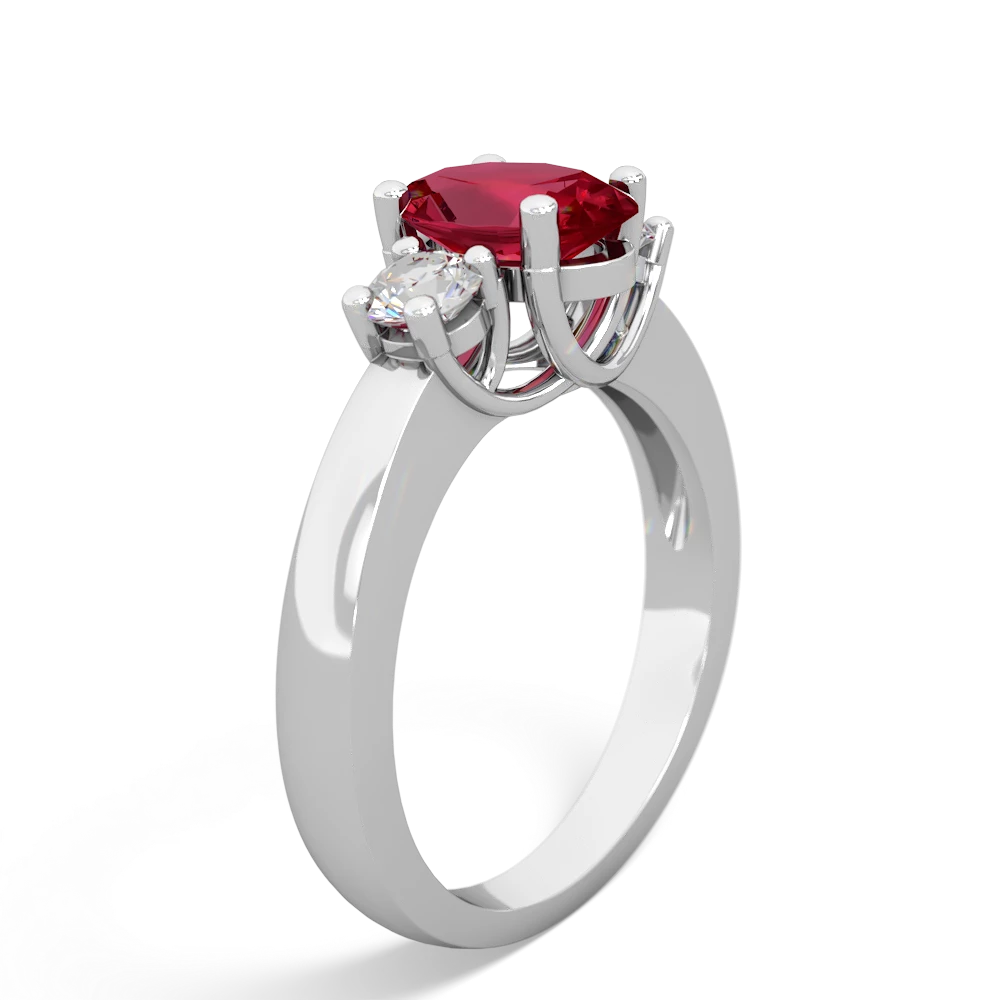 Lab Ruby Diamond Three Stone Oval Trellis 14K White Gold ring R4024