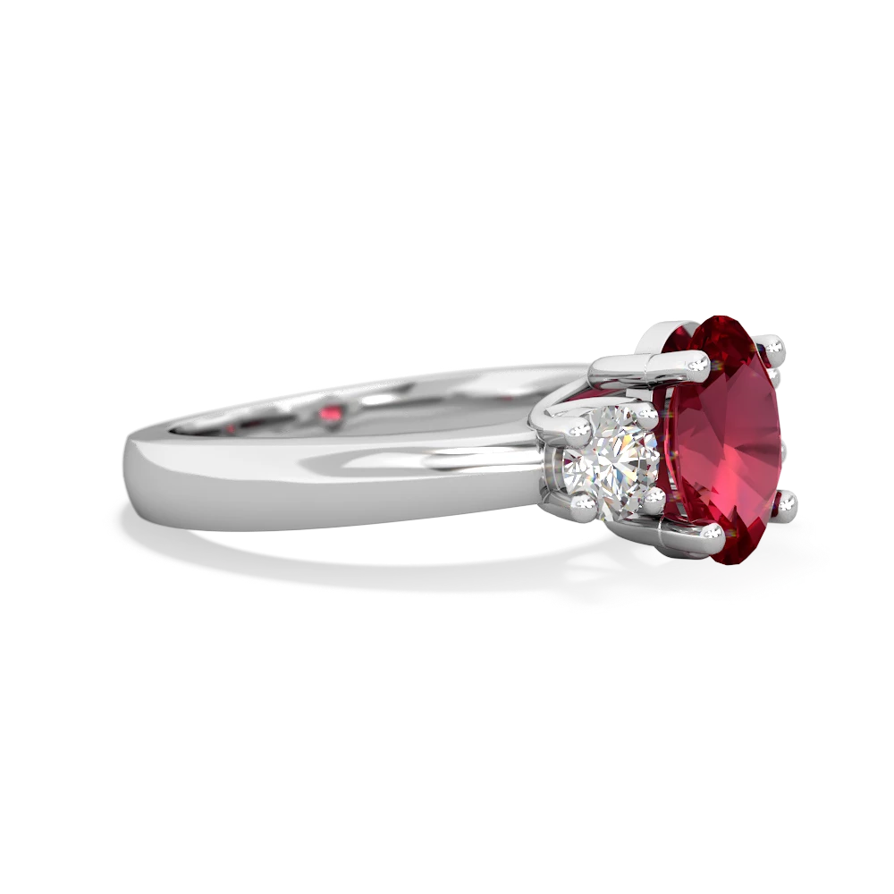 Lab Ruby Diamond Three Stone Oval Trellis 14K White Gold ring R4024