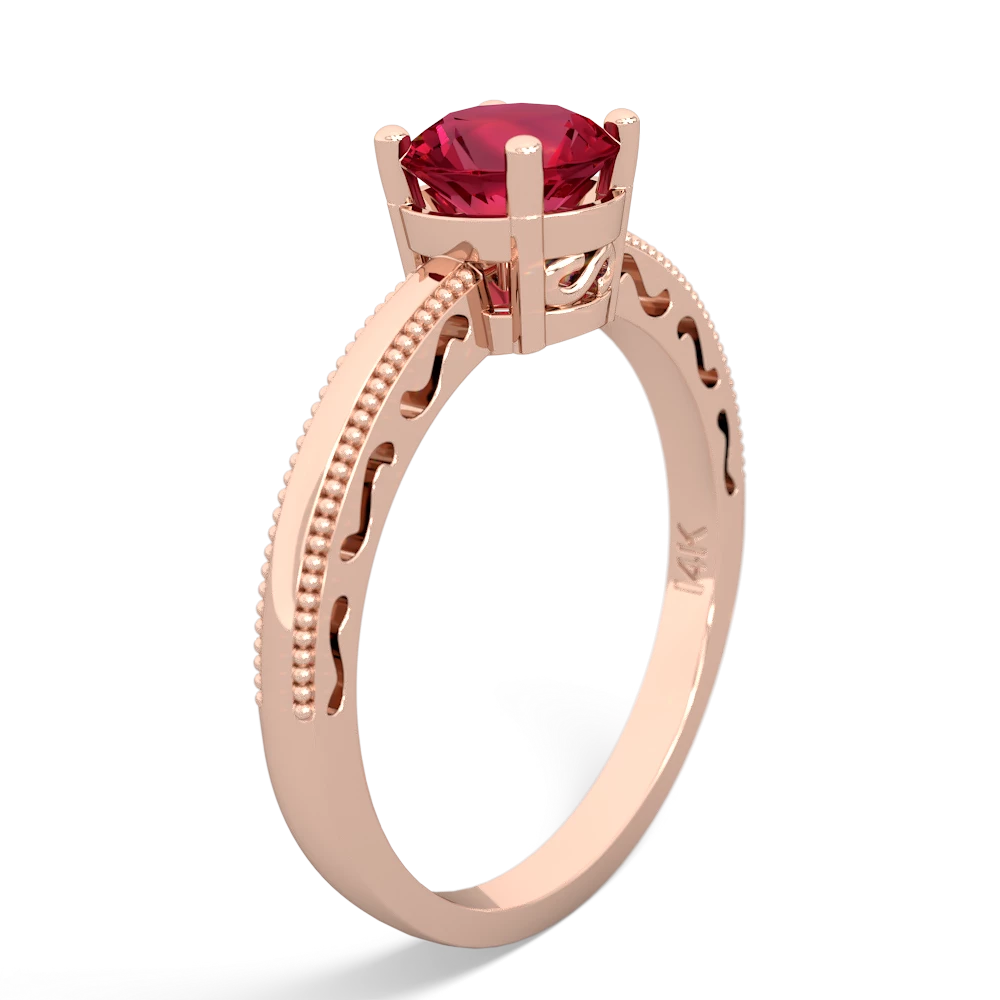 Lab Ruby Milgrain Filigree 14K Rose Gold ring R5090