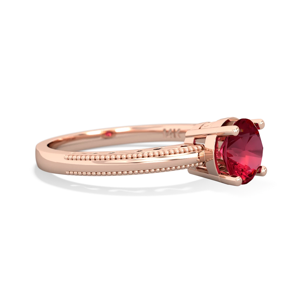 Lab Ruby Milgrain Filigree 14K Rose Gold ring R5090