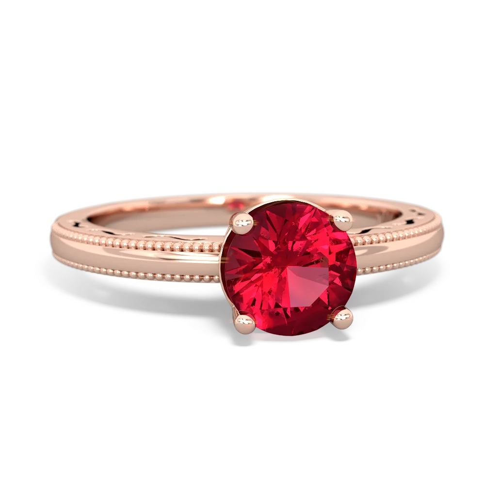 Lab Ruby Milgrain Filigree 14K Rose Gold ring R5090