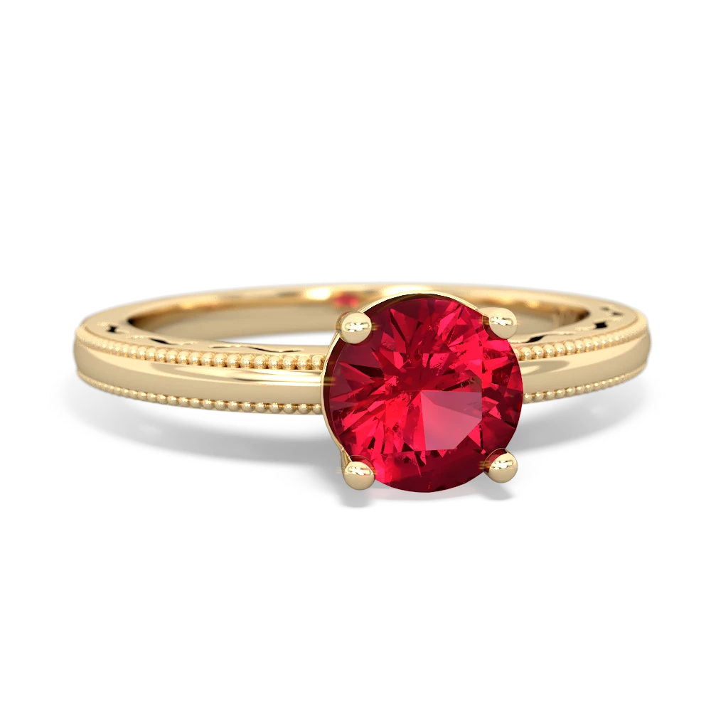 Lab Ruby Milgrain Filigree 14K Yellow Gold ring R5090