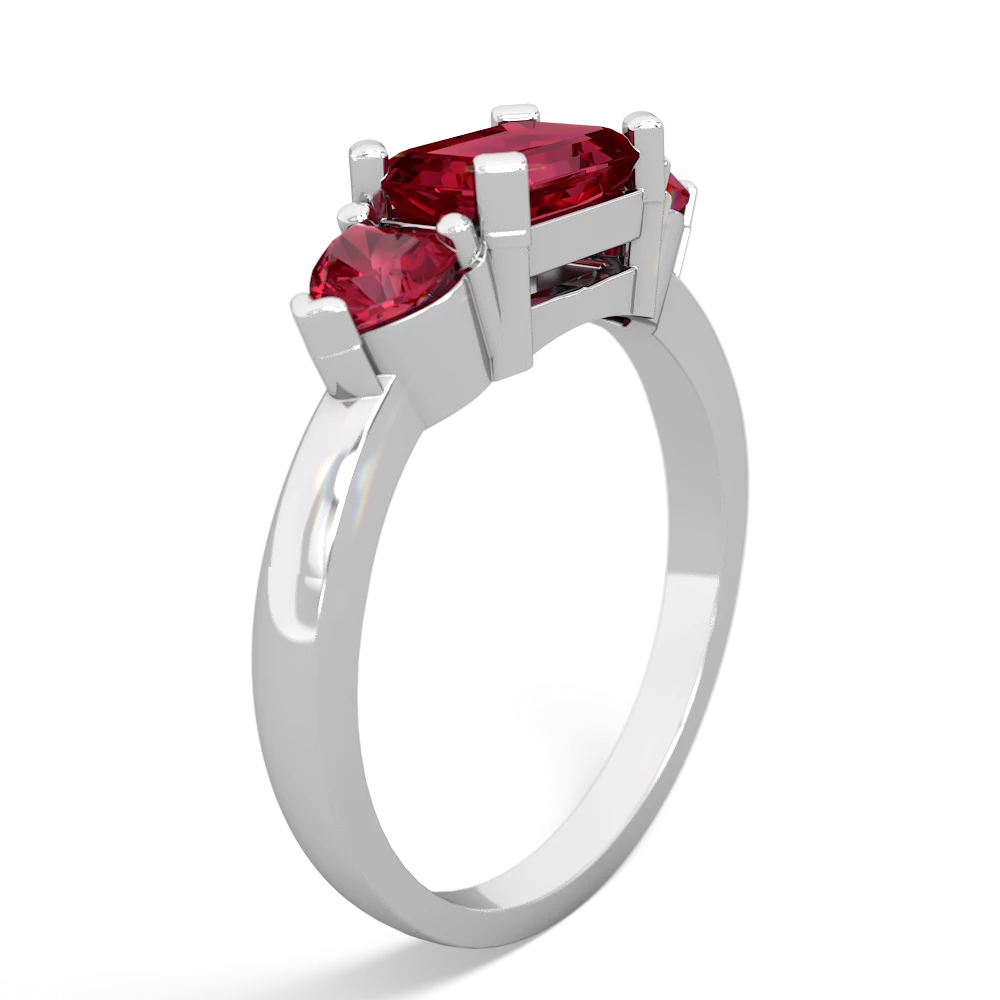 Lab Ruby Three Stone 14K White Gold ring R5235