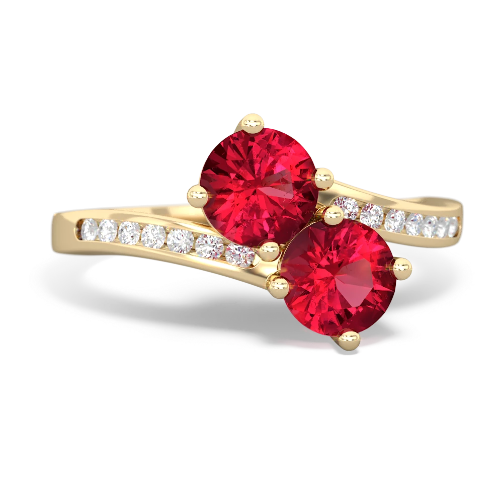 Lab Ruby Channel Set Two Stone 14K Yellow Gold ring R5303