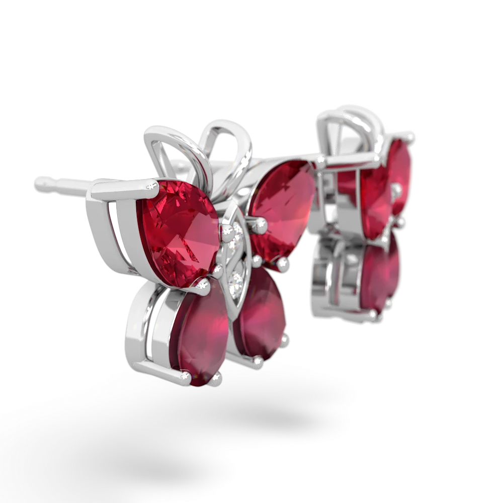 Lab Ruby Butterfly 14K White Gold earrings E2215