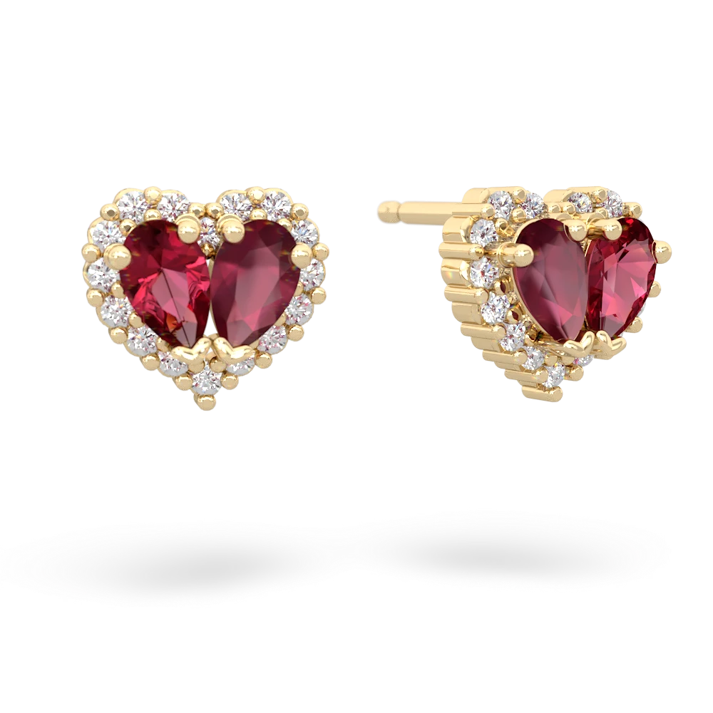 Lab Ruby Halo 14K Yellow Gold earrings E7008