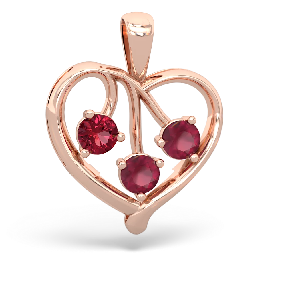 Lab Ruby Glowing Heart 14K Rose Gold pendant P2233