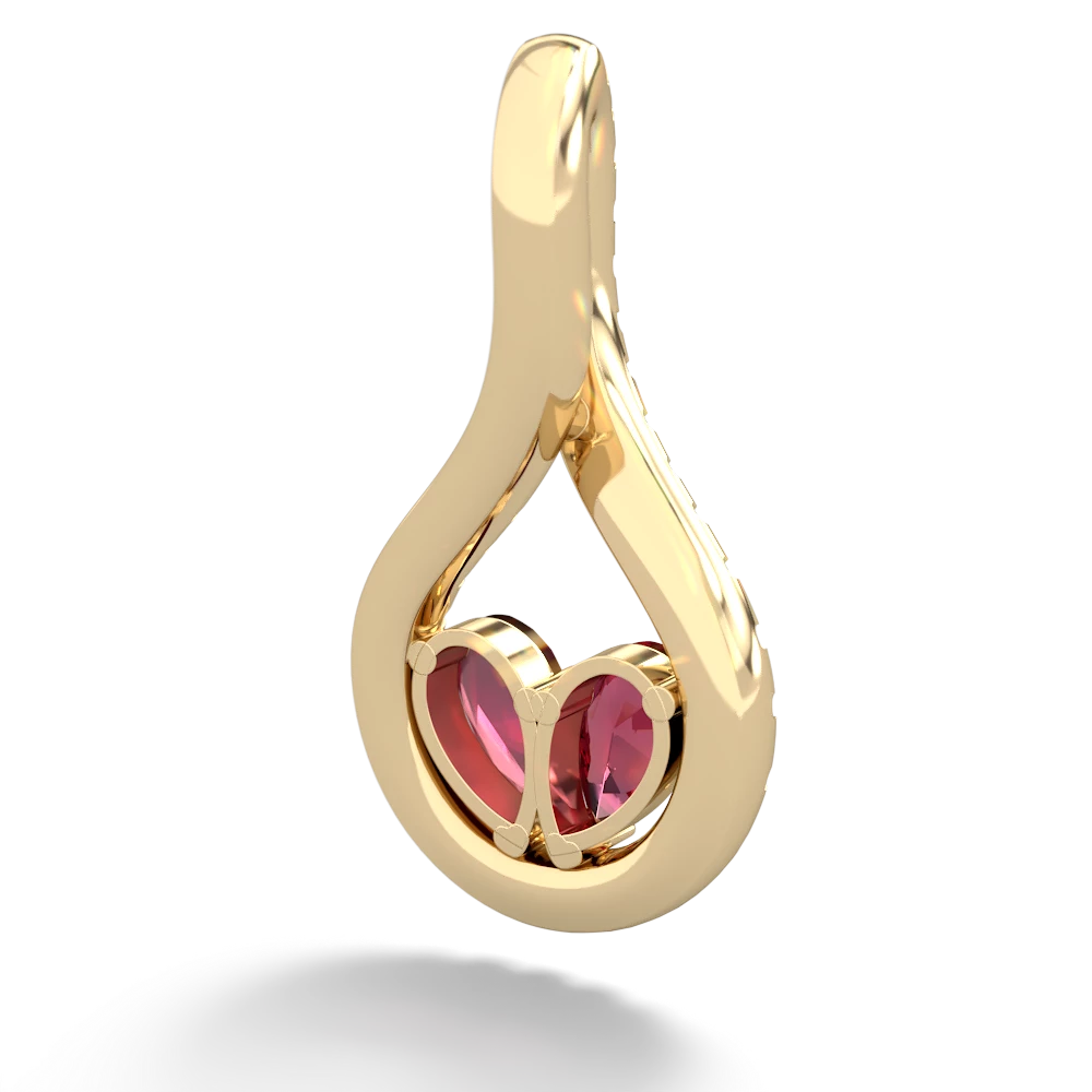 Lab Ruby Pave Twist 'One Heart' 14K Yellow Gold pendant P5360