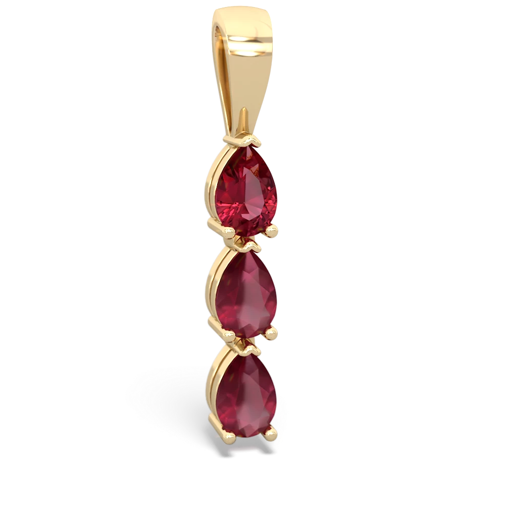 Lab Ruby Dew Drops 14K Yellow Gold pendant P2251