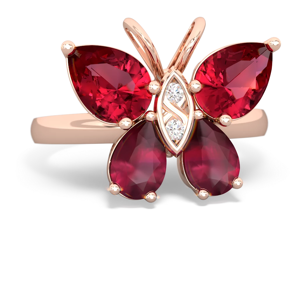 Lab Ruby Butterfly 14K Rose Gold ring R2215