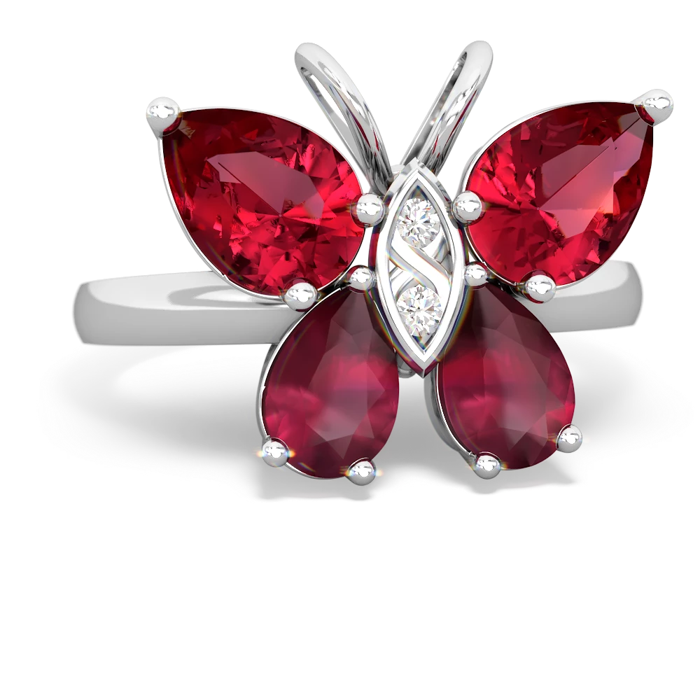 Lab Ruby Butterfly 14K White Gold ring R2215