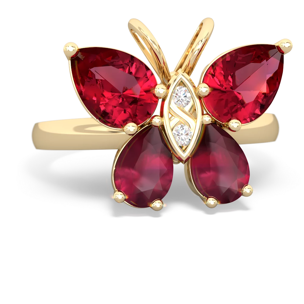 Lab Ruby Butterfly 14K Yellow Gold ring R2215