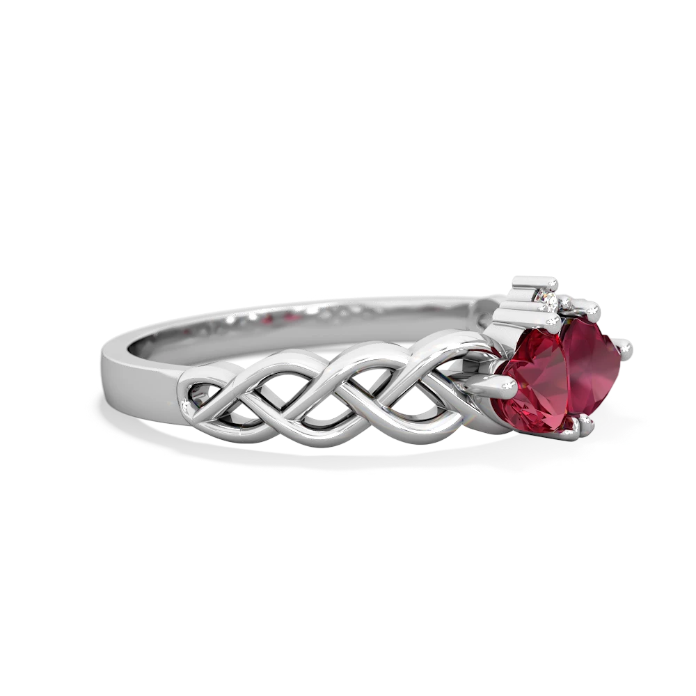 Lab Ruby Heart To Heart Braid 14K White Gold ring R5870