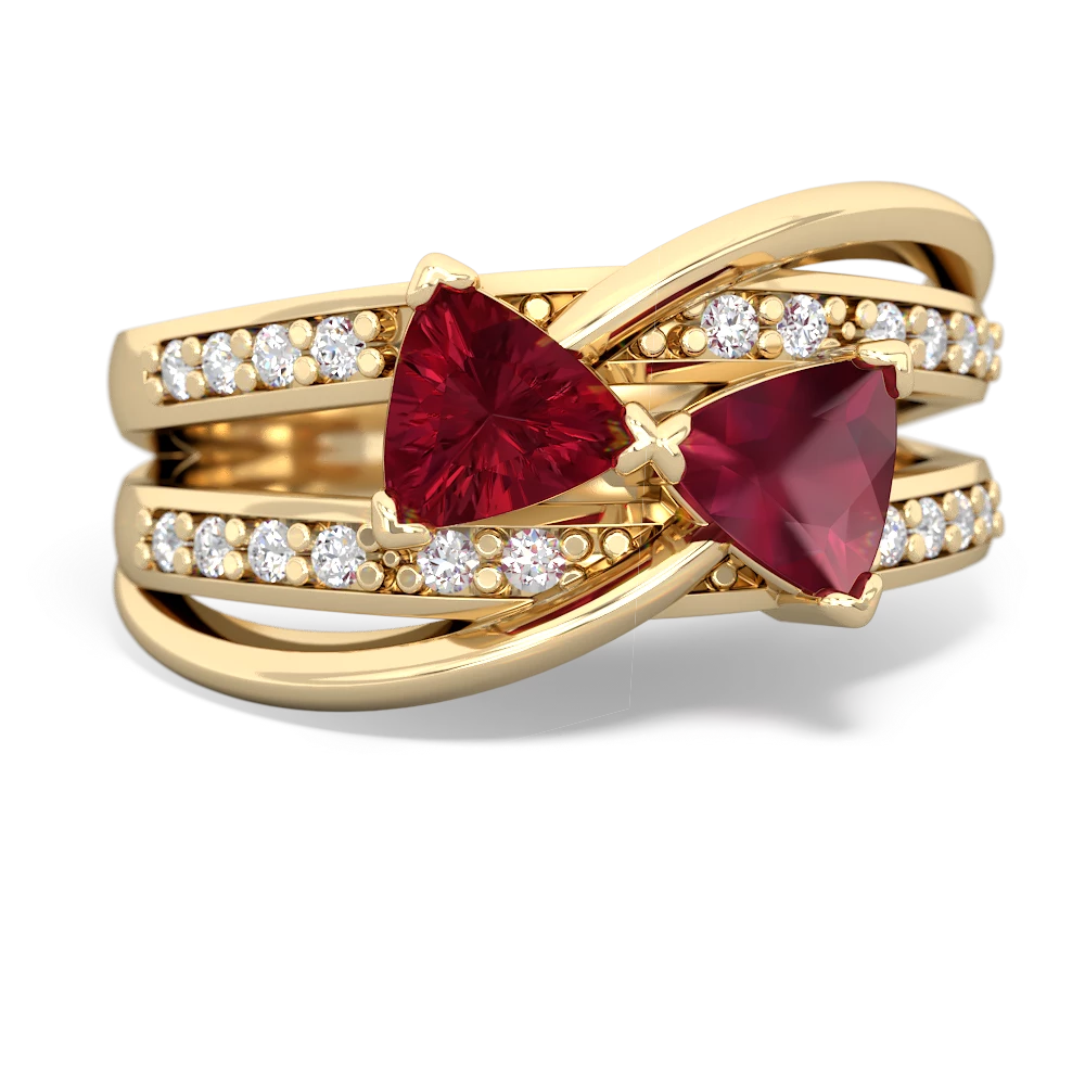 Lab Ruby Bowtie 14K Yellow Gold ring R2360