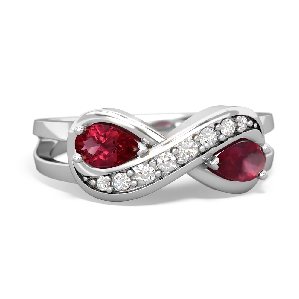 Lab Ruby Diamond Infinity 14K White Gold ring R5390