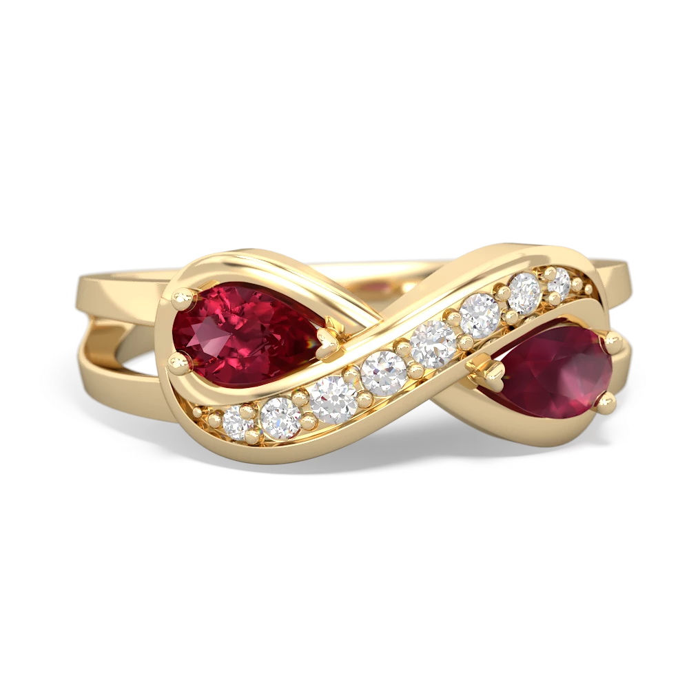 Lab Ruby Diamond Infinity 14K Yellow Gold ring R5390