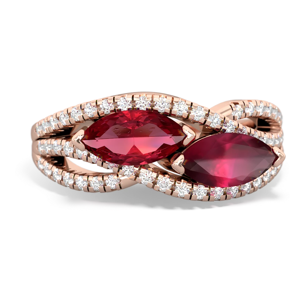 Lab Ruby Diamond Rivers 14K Rose Gold ring R3070