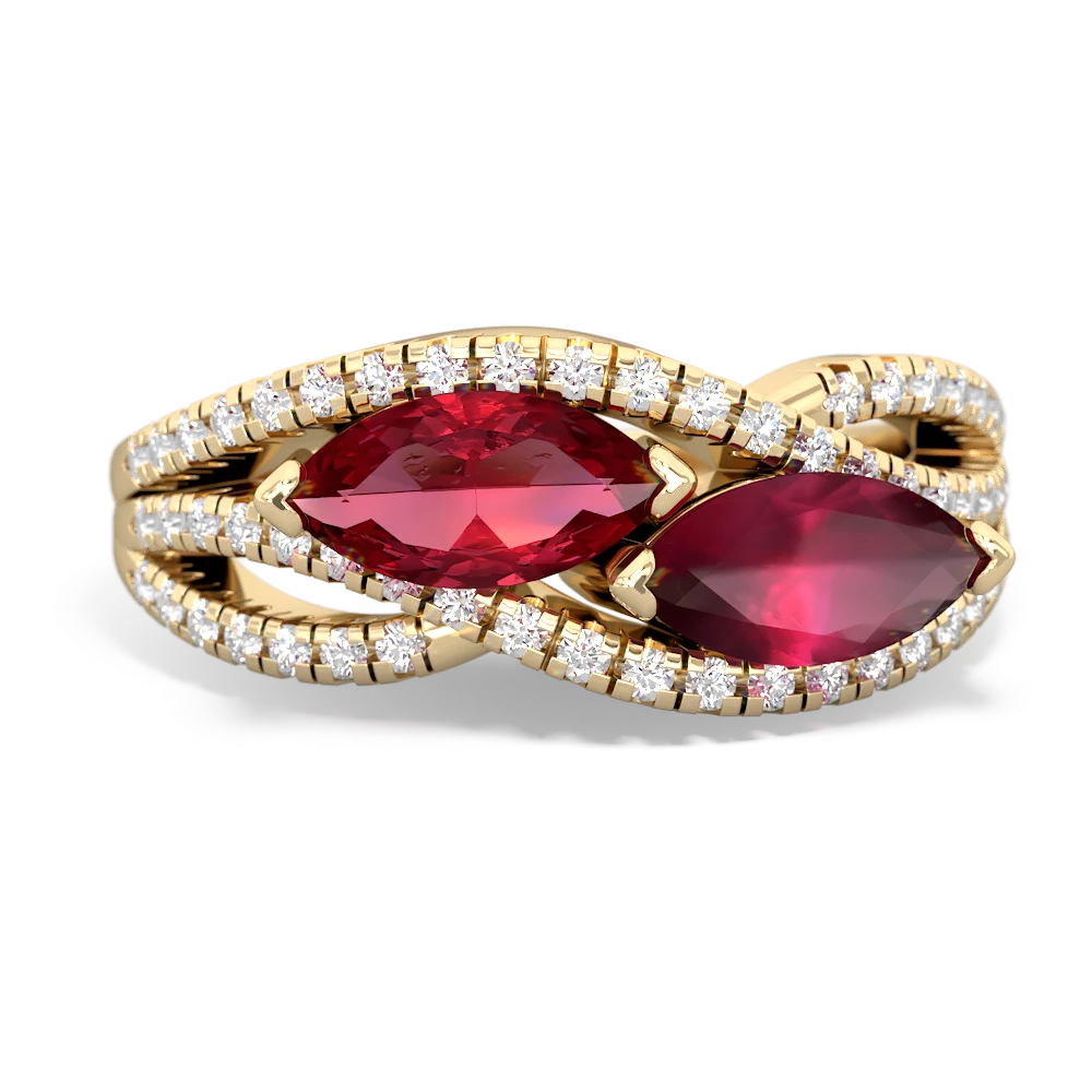 Lab Ruby Diamond Rivers 14K Yellow Gold ring R3070