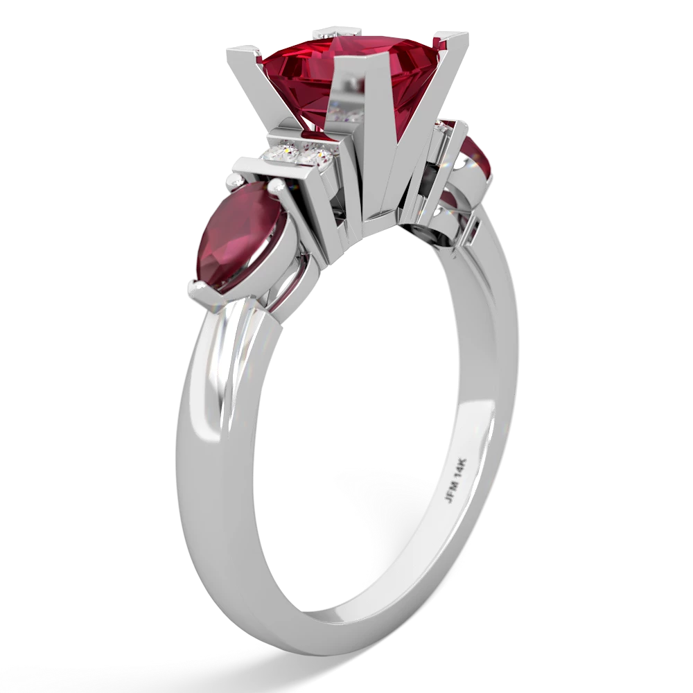 Lab Ruby 6Mm Princess Eternal Embrace Engagement 14K White Gold ring C2002