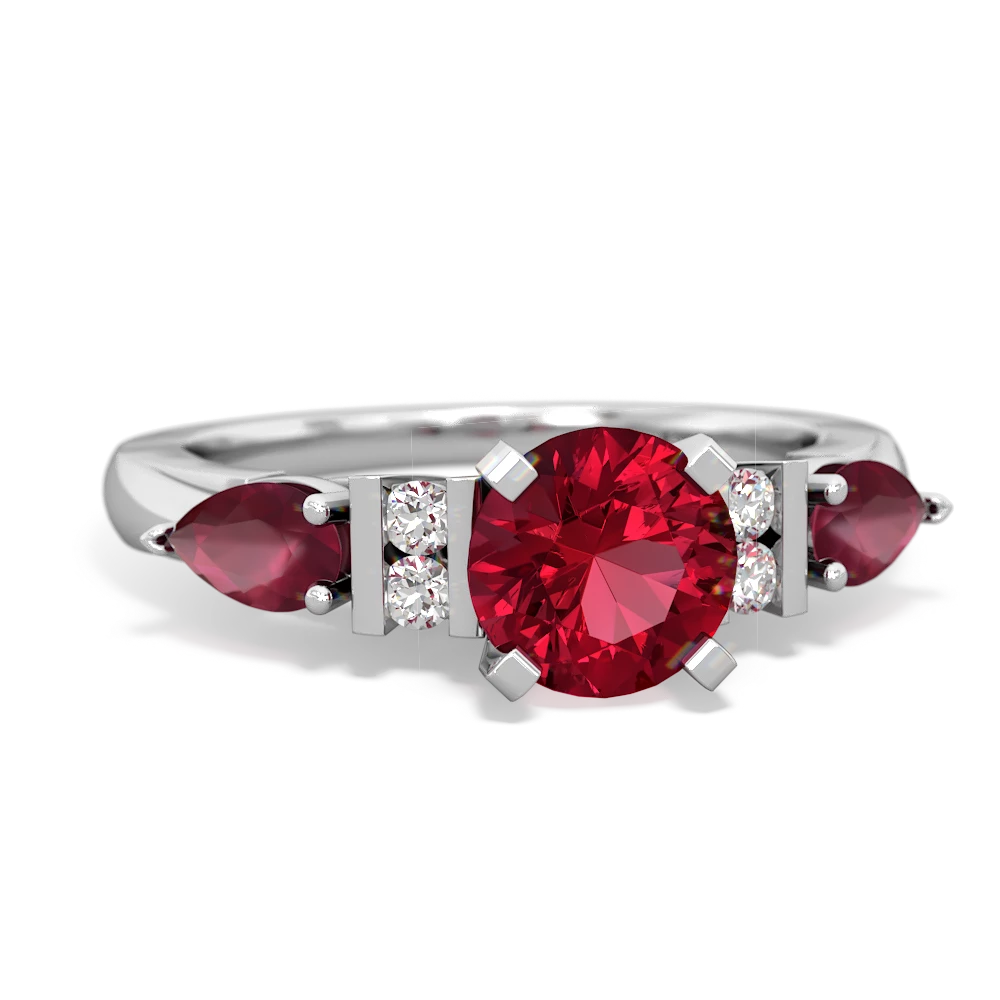 Lab Ruby 6Mm Round Eternal Embrace Engagement 14K White Gold ring R2005