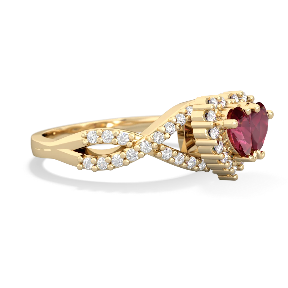 Lab Ruby Diamond Twist 'One Heart' 14K Yellow Gold ring R2640HRT