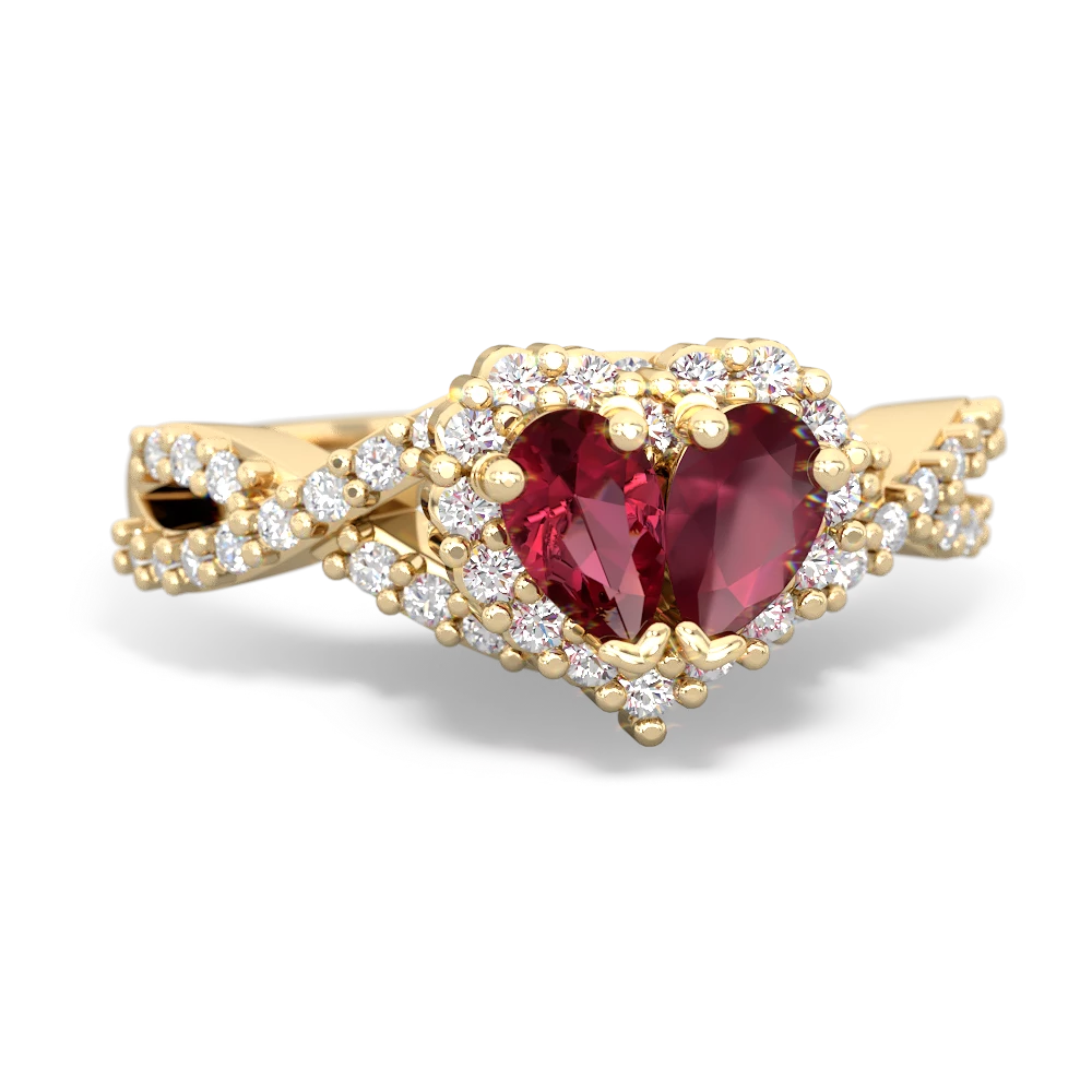 Lab Ruby Diamond Twist 'One Heart' 14K Yellow Gold ring R2640HRT