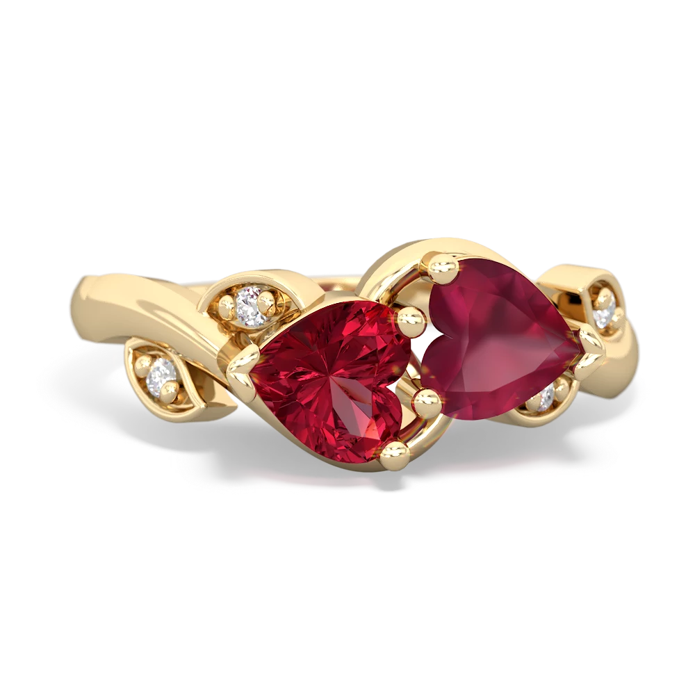 Lab Ruby Floral Elegance 14K Yellow Gold ring R5790