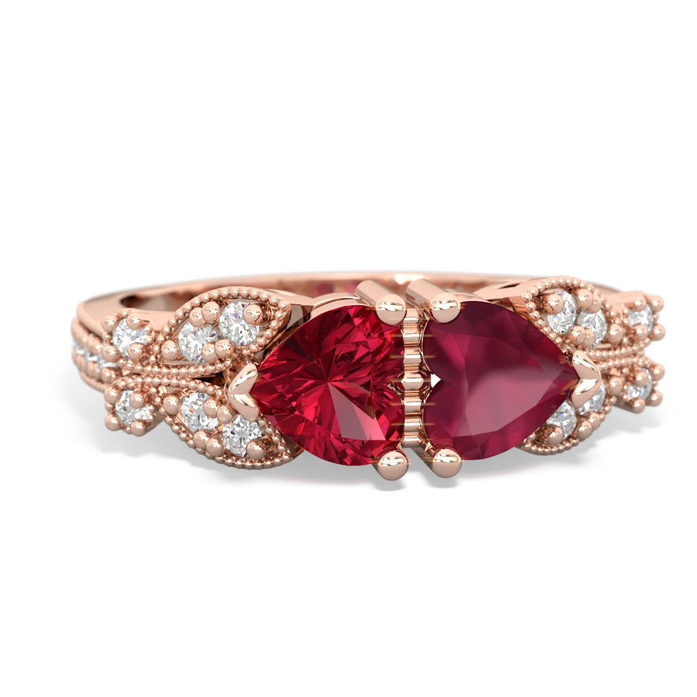 Lab Ruby Diamond Butterflies 14K Rose Gold ring R5601