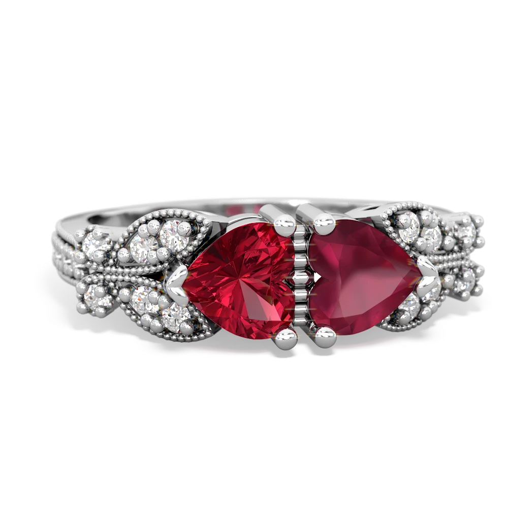 Lab Ruby Diamond Butterflies 14K White Gold ring R5601