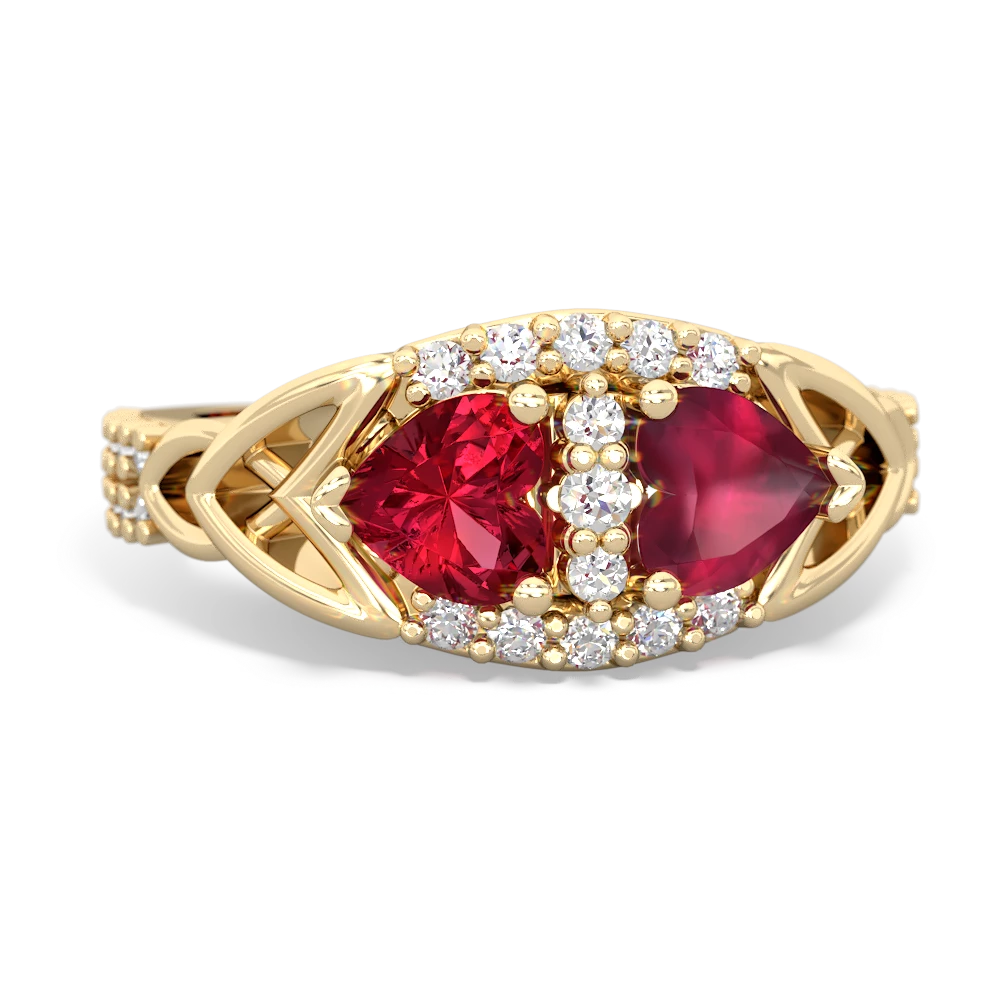 Lab Ruby Sparkling Celtic Knot 14K Yellow Gold ring R2645