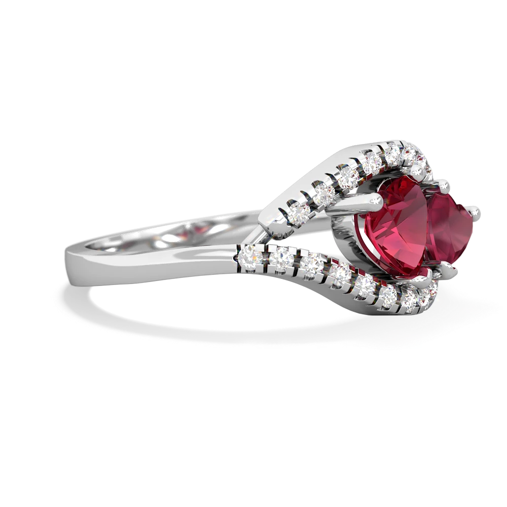 Lab Ruby Mother And Child 14K White Gold ring R3010