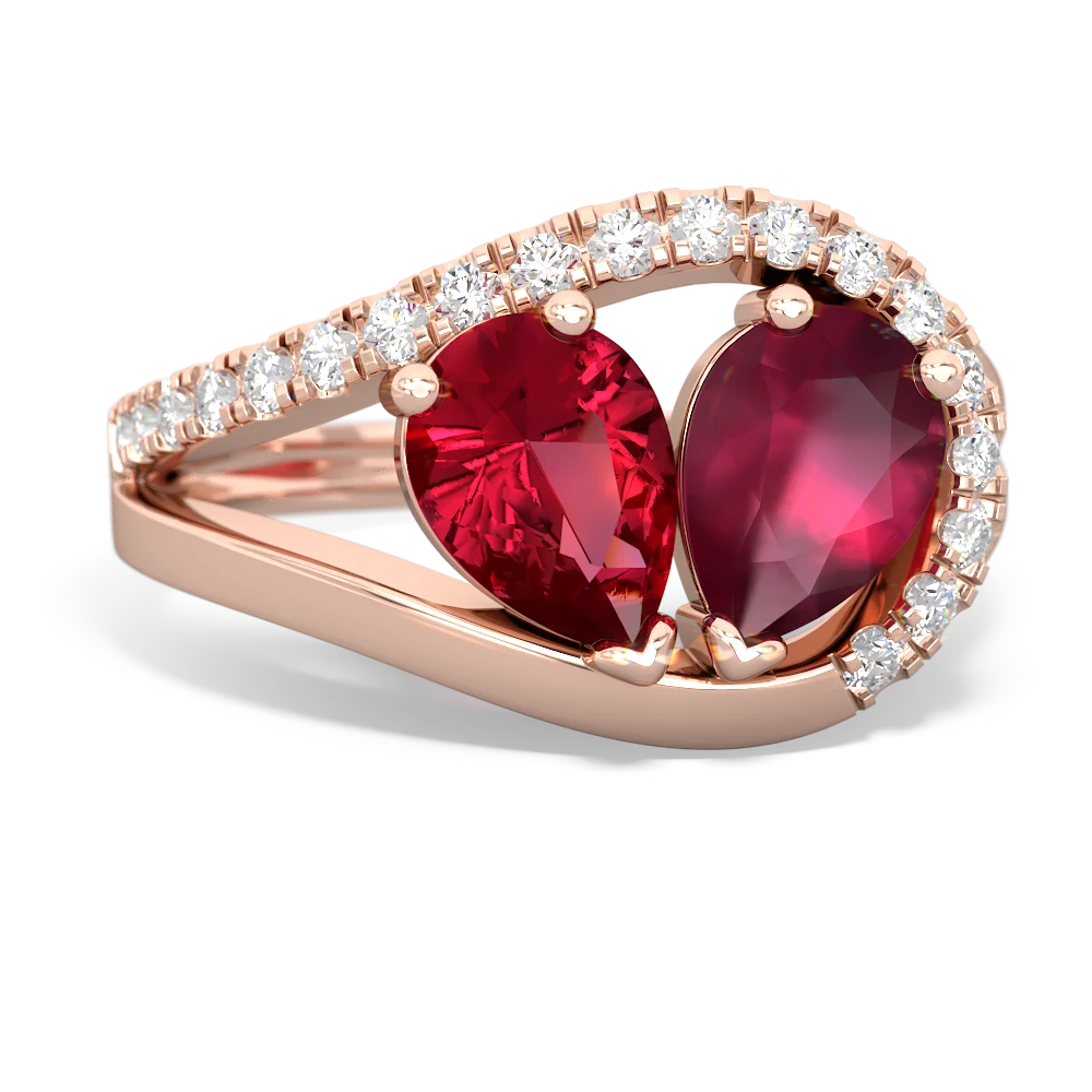 Lab Ruby Nestled Heart Keepsake 14K Rose Gold ring R5650