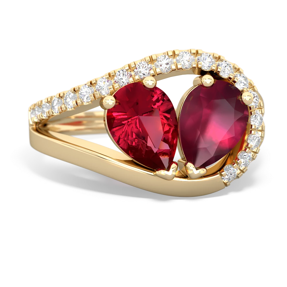 Lab Ruby Nestled Heart Keepsake 14K Yellow Gold ring R5650